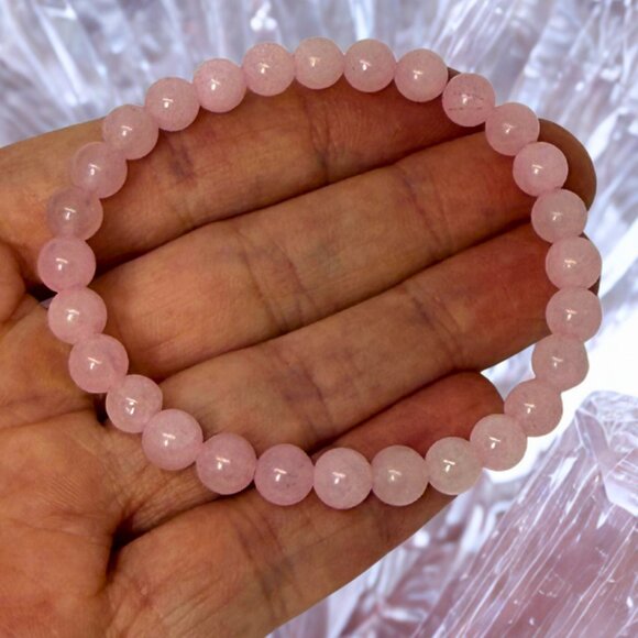 Rose Quartz Crystal Beaded Stretchy Bracelet - 6mm Crystal Jewelry, Petite Size - Picture 7 of 11